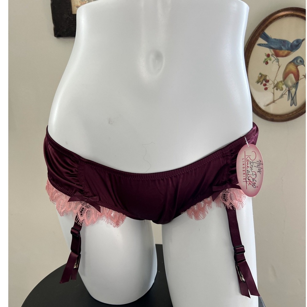 Vintage Rene Adolphe Burgundy Velvet and Lace Garter Panties Size S